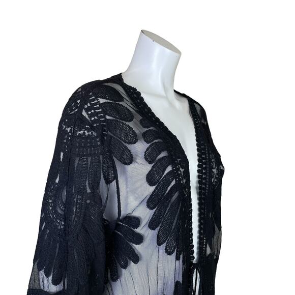 Women's Black Lace Tie Front Swim Suit Cover | Size: S - Picture 4 of 7